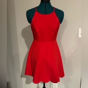 Lulus Scallop Detail Red Halter Open Back Dress